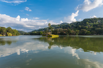 Artificial lake and island Kirimuhuda in Kandy