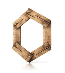 Single wooden O letter isolated on the white background. 3d illustration. wooden font.