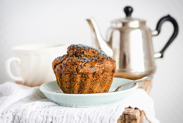 Chocolate  muffins with carob, honey, raisins and poppy seeds, d