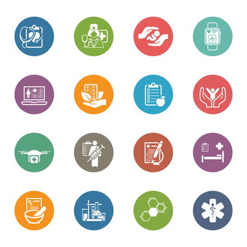 Medical and Health Care Icons Set. Flat Design.