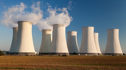 Fototapeta premium Evening colored view of Nuclear power plant