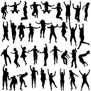 Silhouettes of children and young people jumping