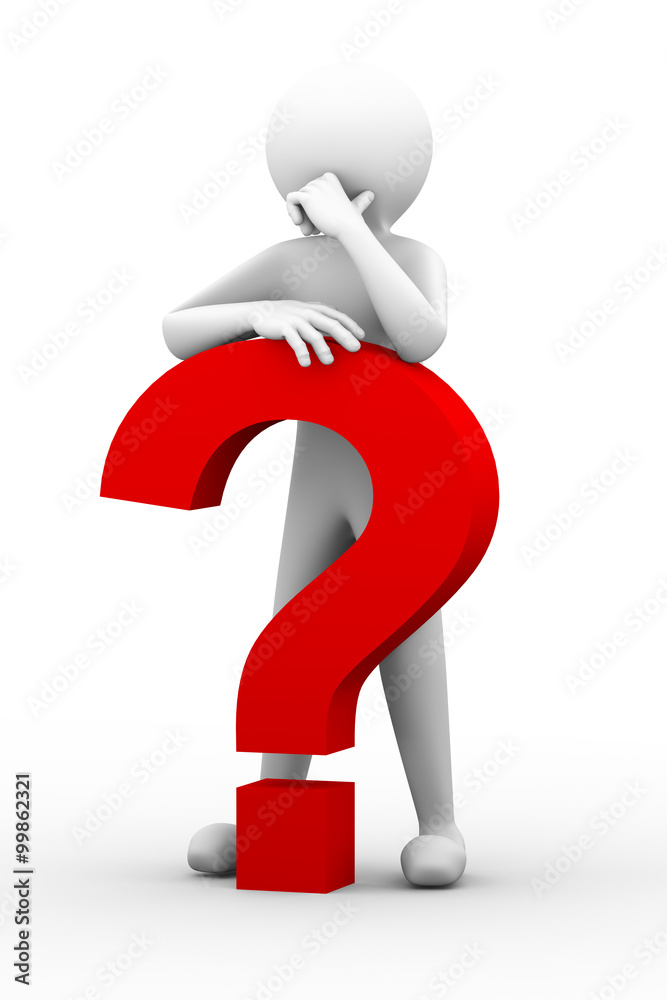 Wall mural 3d confused person with question mark illustration