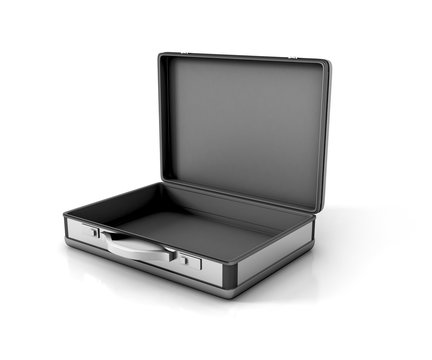 open metallic suitcase briefcase isolated. 3d illustration