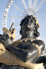 Figure in Fountain in Place de la Concorde Square in Paris, France