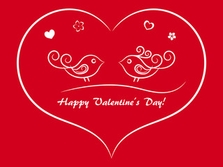 Valentine red card with birds in the heart