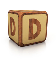 letter d cubes font. wooden block isolated on white. alphabet concept