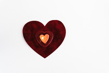 heart red candle on velvet isolated on white background, valenti