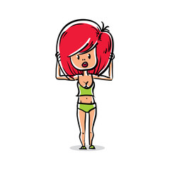 Vector full-length portrait of surprised sexy woman, cartoon