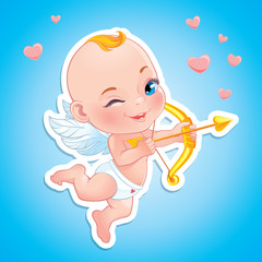 Vector illustration with Baby Cupid shooting a bow