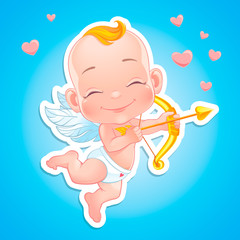 Vector illustration with Baby Cupid shooting a bow