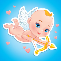Vector illustration with Baby Cupid shooting a bow