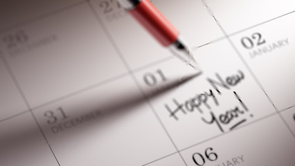 Closeup of a personal agenda setting an important date written w