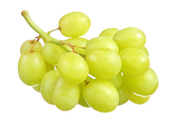 selective focus of bunch green grapes isolated on white