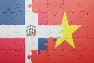 puzzle with the national flag of dominican republic and vietnam