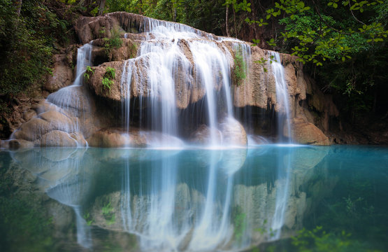 Thailand nature background. Beautiful waterfall in rainforest