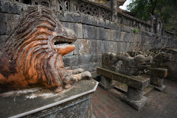 Fototapeta na wymiar Bich Dong temple and pagoda details. Ancient architecture in Vietnam