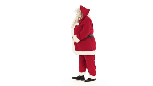 Santa Claus is dancing  isolated on white  
