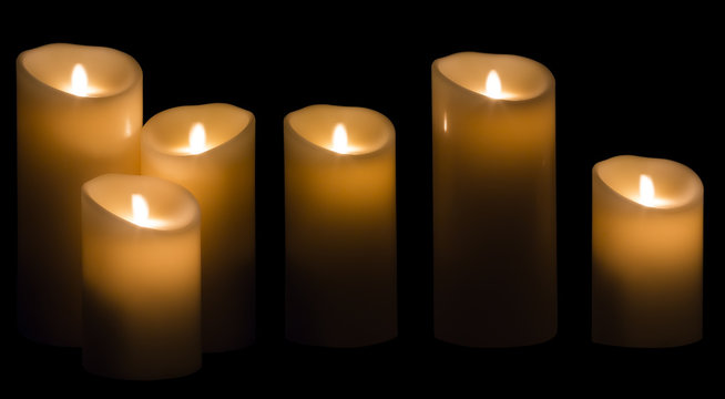 Candle Light, Wax Candles Lights in Night on Black