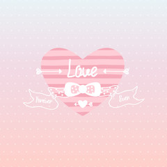 love  hand-drawn letter and  heart isolated on pink polka dots gradient background. Valentine's day greeting card, vector