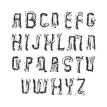 Vector alphabet letters set, hand-drawn monochrome script, 