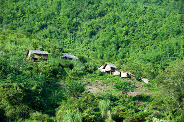 Traditional village on river side of Mekong in Laos, Asia