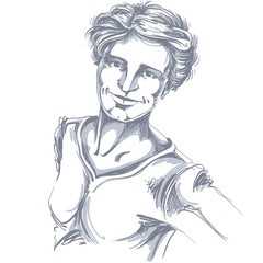 Artistic hand-drawn vector image, black and white portrait of de