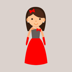 cartoon girl in a red dress with bow
