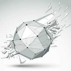 3d vector low poly object with black connected lines and dots, g