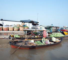 Vegetables for sale in Mekong delta Cai Rang floating market in Can Tho Vietnam