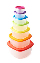 Pyramid of food containers isolated