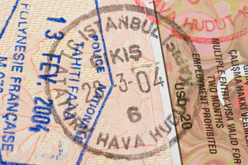 Passport page with Turkey visa and immigration control stamp.
