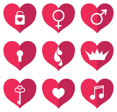 Set of hearts icons isolated on white.