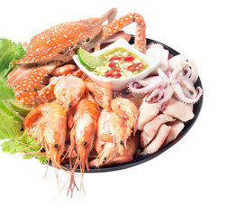 seafood mixed with spicy sauce isolated on white