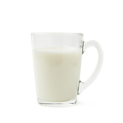 Glass mug filled with milk isolated