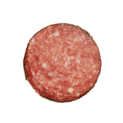 Single salami sausage slice isolated