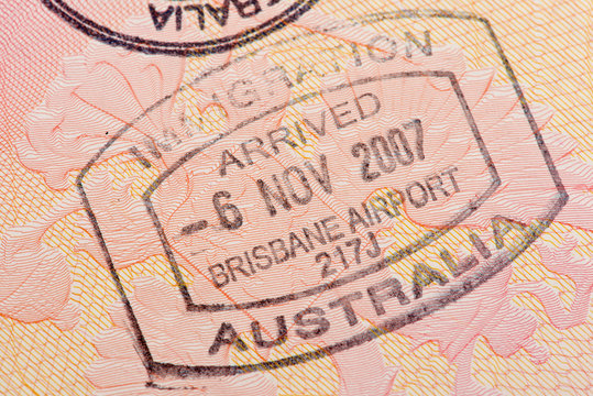 Passport page with the immigration control of Australia stamp.