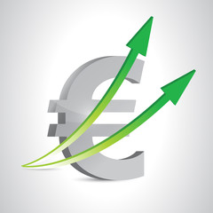 euro symbol green arrow up illustration