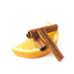 Orange slice and cinnamon isolated