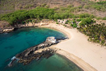 Aerial view of Tarrafal beach in Santiago island in Cape Verde -
