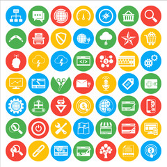 SEO icons. Search engine optimization and marketing icons. Forty nine flat icons marketing and Search engine optimization. All layers have their names.