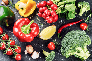 Fresh organic vegetables and herbs. Healthy eating concept