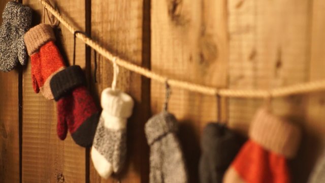 Children's mittens on rope