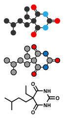 Amobarbital (amylobarbitone) barbiturate sedative molecule.