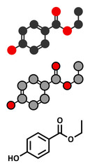 Ethyl paraben (ethyl para-hydroxybenzoate) preservative molecule