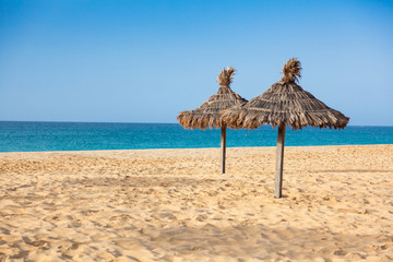Parasols at Santa Maria beach in Sal Island - Cape Verde - Cabo