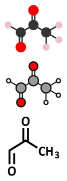 Methylglyoxal (pyruvaldehyde) molecule. Produced by glycolysis