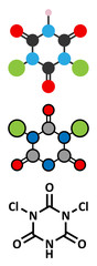 Troclosene (dichloroisocyanuric acid) molecule. 