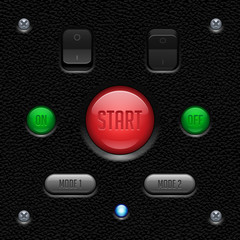 Leather UI Application Software Controls Set. Switch, Button, Lamp. Web Design Elements. Vector User Interface EPS10 