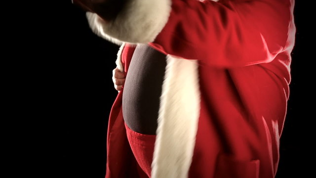 Santa Claus wearing red suit to ride gifts deliver motorbike    